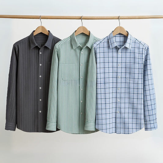 CombrixMen™ 3-Pack Premium Striped & Check Formal Shirts – Elegant Cotton Blend Office Wear