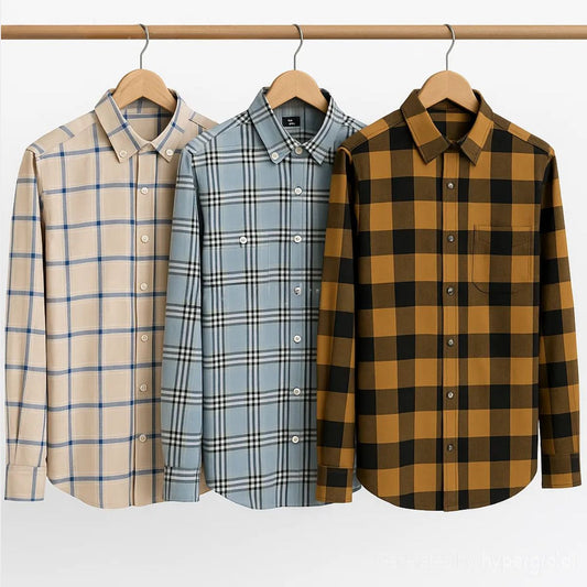 CombrixMen™ 3-Pack Vintage Check Shirts – Premium Cotton Blend Casual Wear for Men
