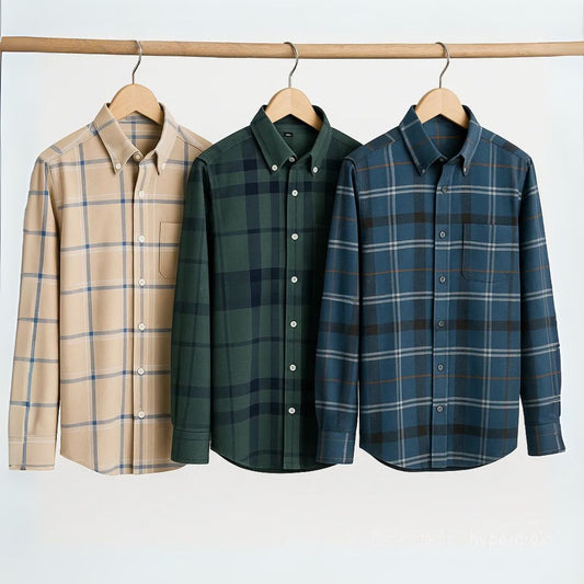 CombrixMen™ 3-Pack Premium Striped & Check Formal Shirts – Elegant Cotton Blend Office Wear