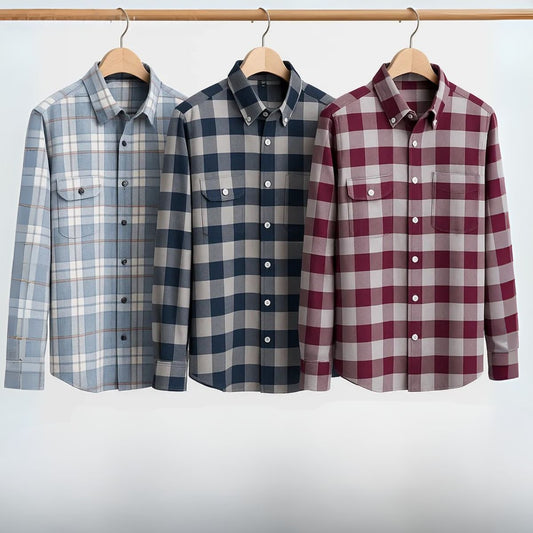 CombrixMen™ 3-Pack Striped & Check Formal Shirts | Premium Cotton Office Wear for Men