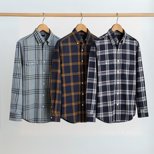 CombrixMen™ 3-Pack Classic Check Formal Shirts – Premium Cotton Comfort Wear