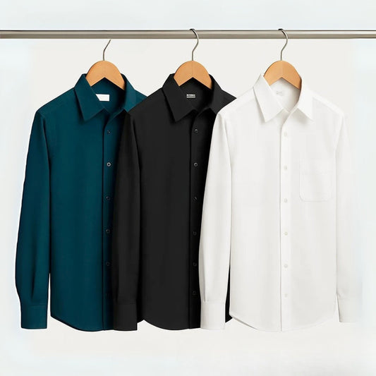 CombrixMen™ 3-Pack Striped & Check Formal Shirts | Premium Cotton Office Wear for Men