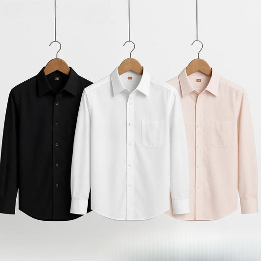 CombrixMen™ 3-Pack Classic Solid Formal Shirts – Premium Cotton Blend Essentials for Men