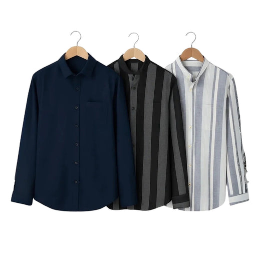 CombrixMen™ 3-Pack Premium Classic Check Shirts – High-Quality Cotton Blend Casual & Office Wear